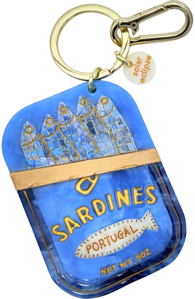 Solar Eclipse Hand Painted Sardines Key Chain Bag Charm, Main, color, Blue