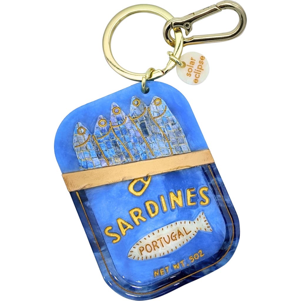 Solar Eclipse Hand Painted Sardines Key Chain Bag Charm In Blue