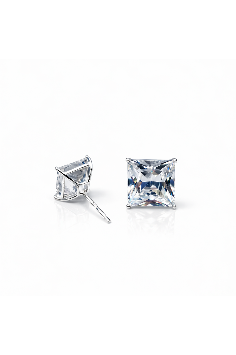 Sterling Silver Crystal Square Studs Earrings, Main, color, Silver