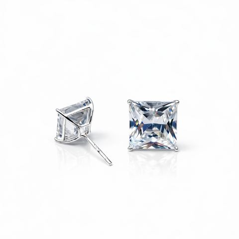 Sterling Silver Crystal Square Studs Earrings