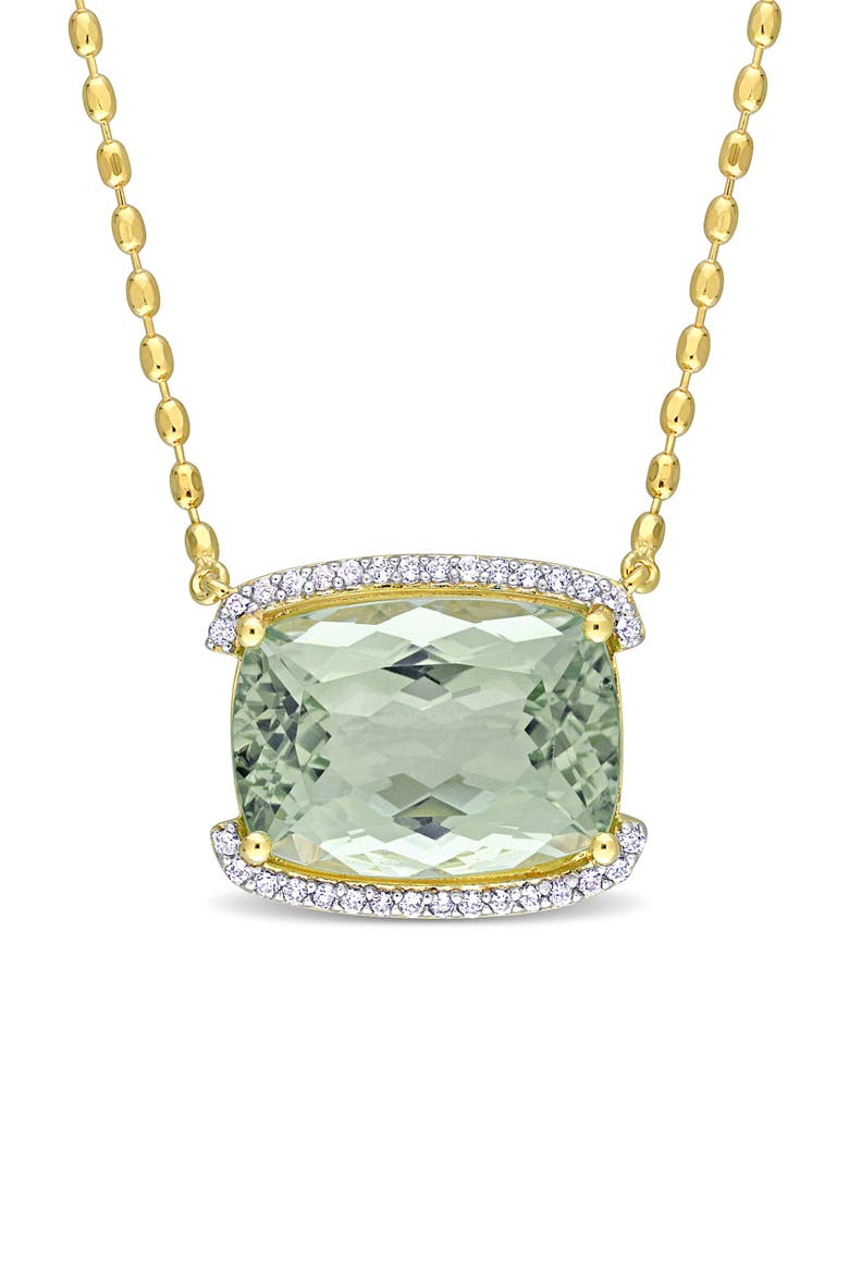 Cushion Cut Green Quartz & White Topaz Necklace, Main, color, GREEN