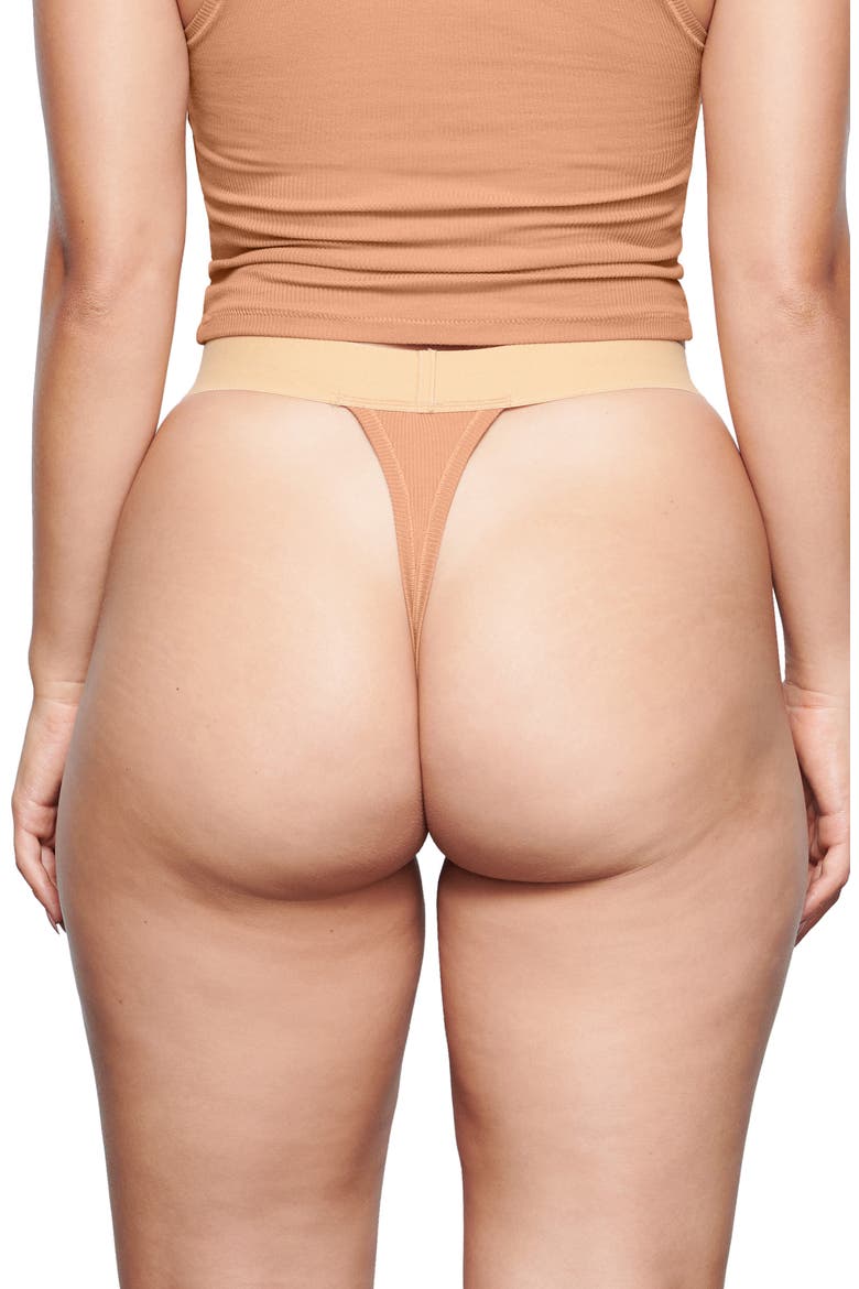 Stretch Cotton Rib Thong, Alternate, color, SEDONA