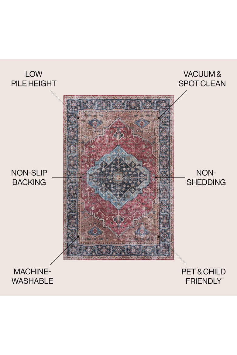 Alacati Ogee Medallion Machine-Washable Area Rug, Alternate, color, Red/Blue/Brown