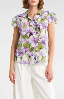 Alice + Olivia Ziggy Ruffle Cap Sleeve Top