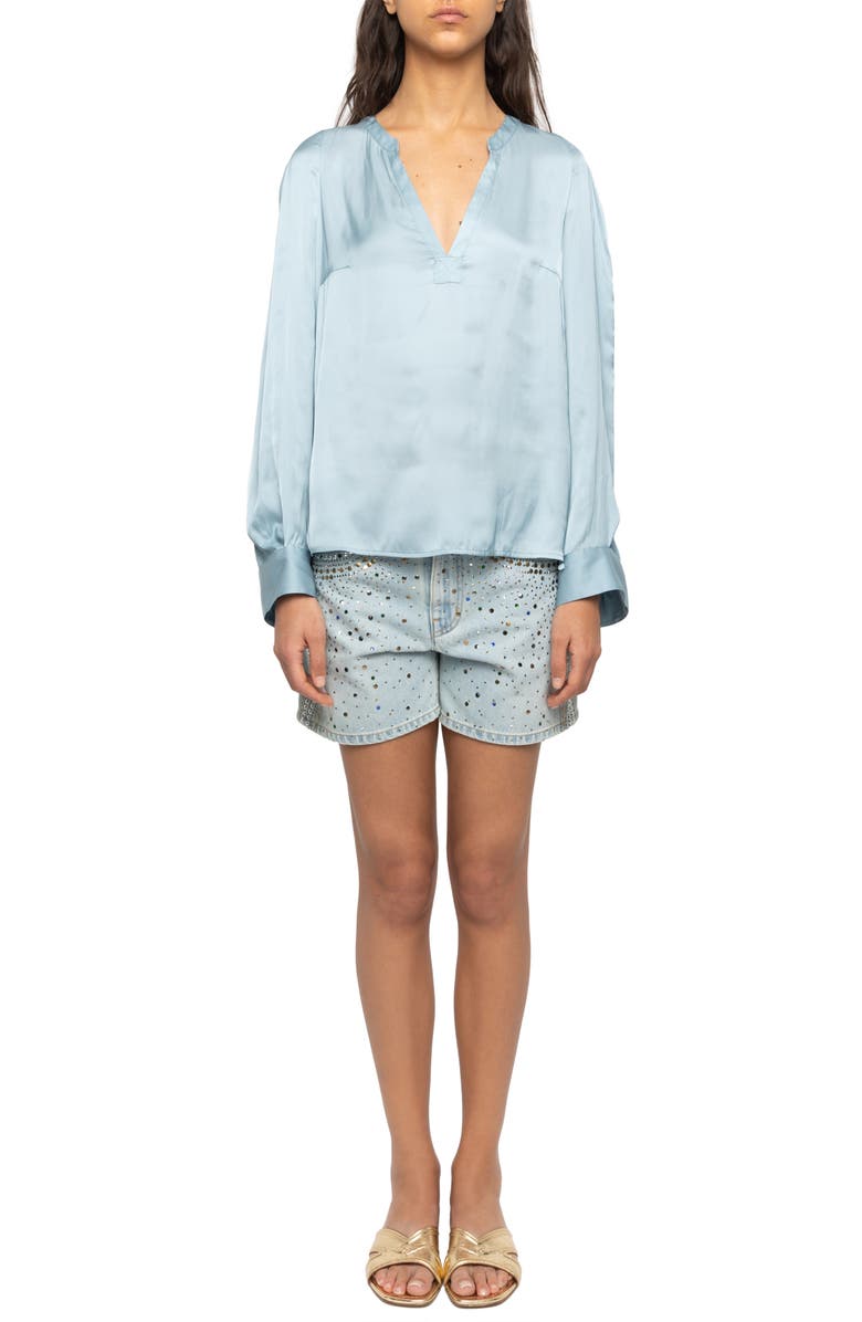 Zadig & Voltaire Torny Satin Split Neck Top, Alternate, color, Sky