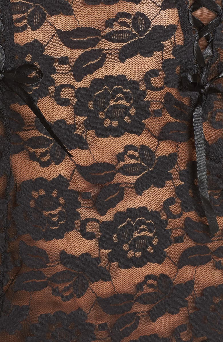 Black Bow 'Rachel' Lace Babydoll & G-String, Alternate, color, Black