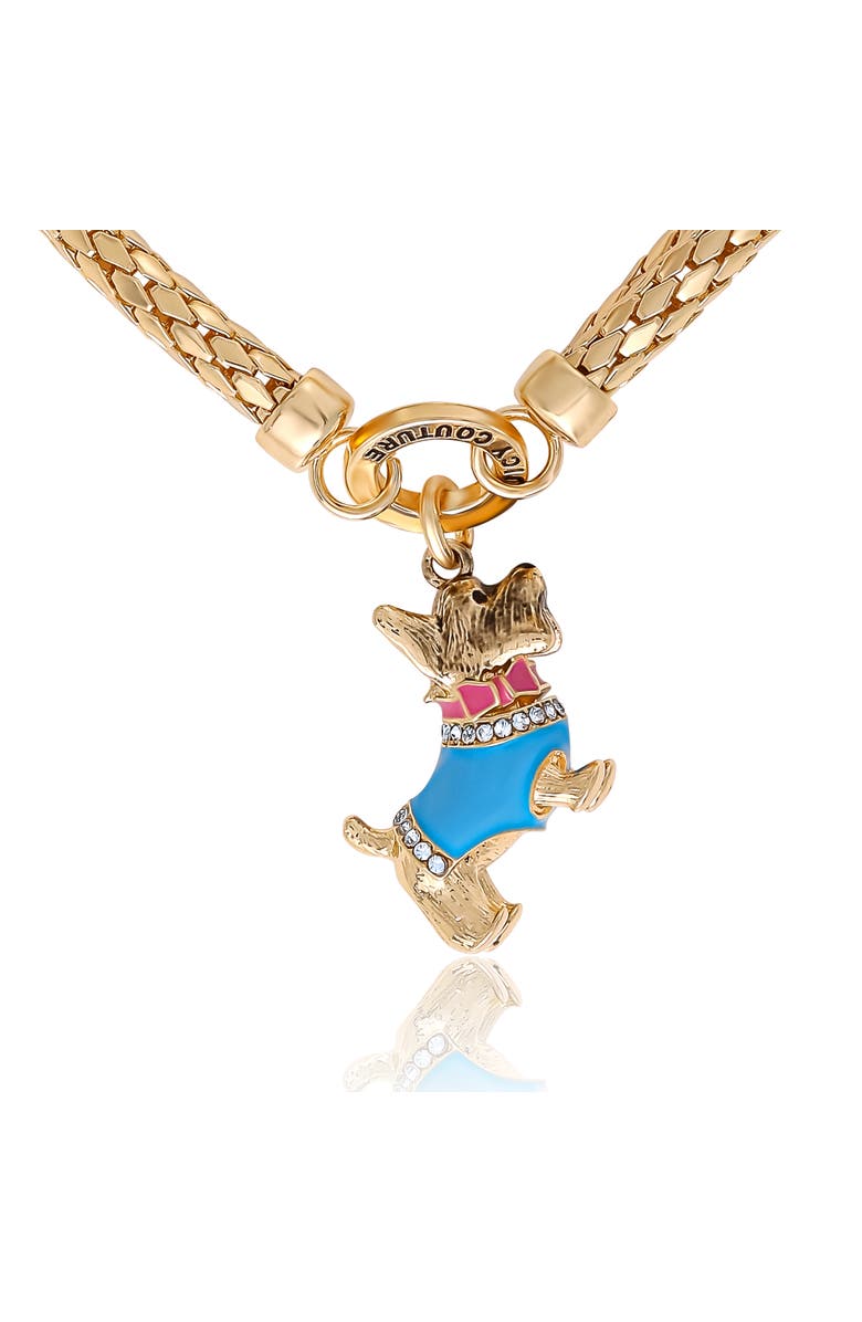 Juicy Couture Double Chain Bracelet with Blue Dog Charm, Alternate, color, Gold Tone