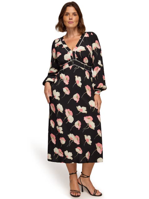 Floral Print Piping Detail Dress