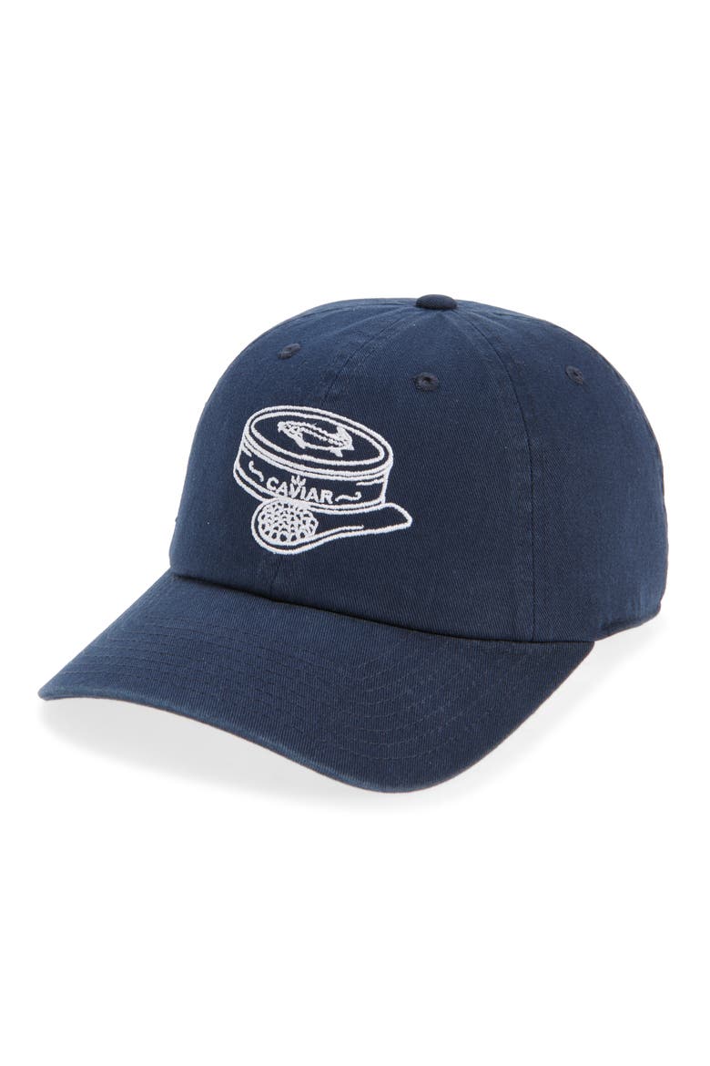 Caviar Embroidered Baseball Cap, Main, color, NAVY