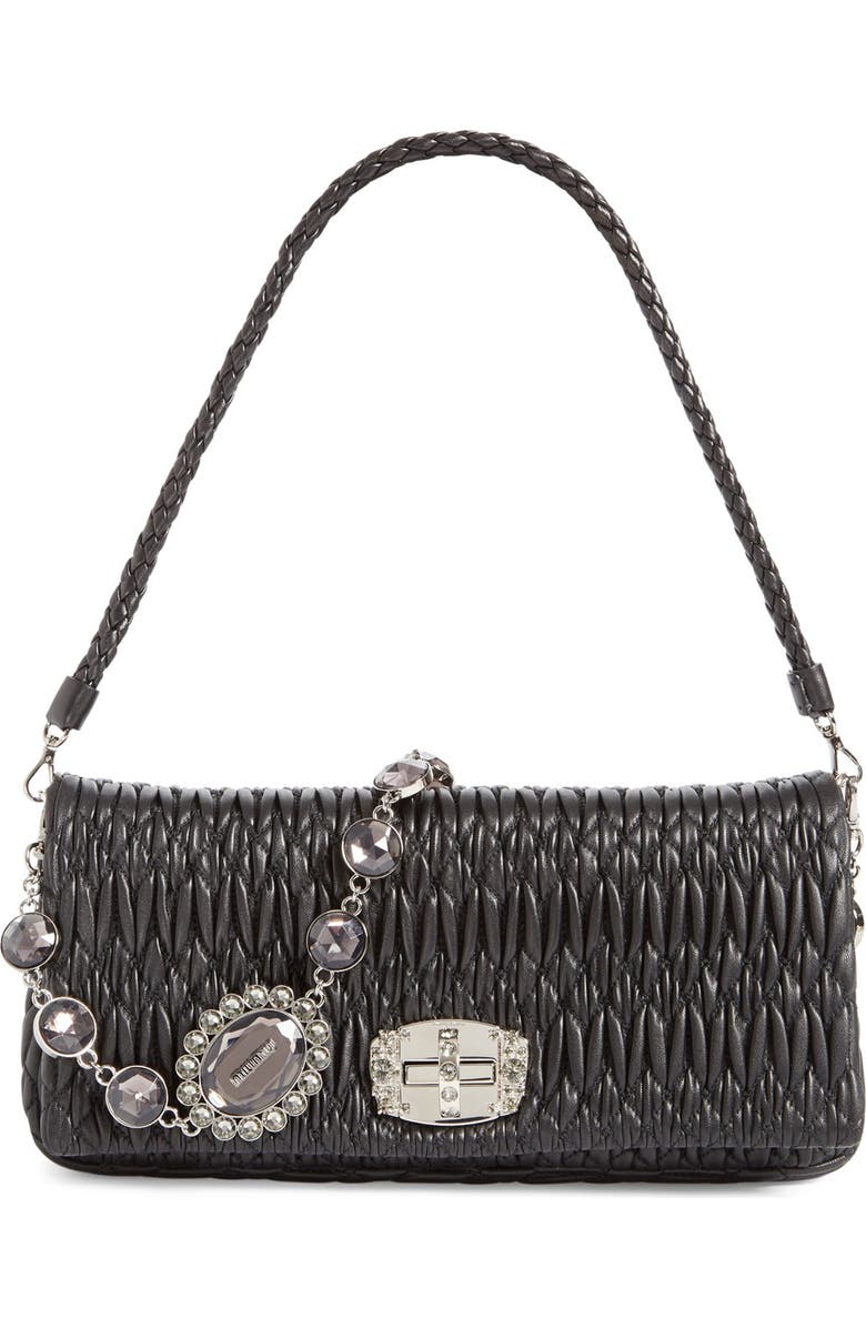 Miu Miu Medium Swarovski Crystal Chain Leather Shoulder Bag, Main, color,