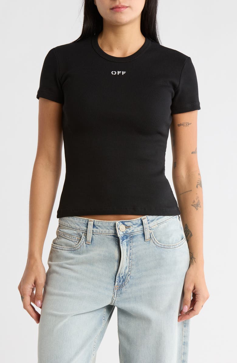 Off-White Stamp Ribbed Basic T-Shirt, Main, color, Black White