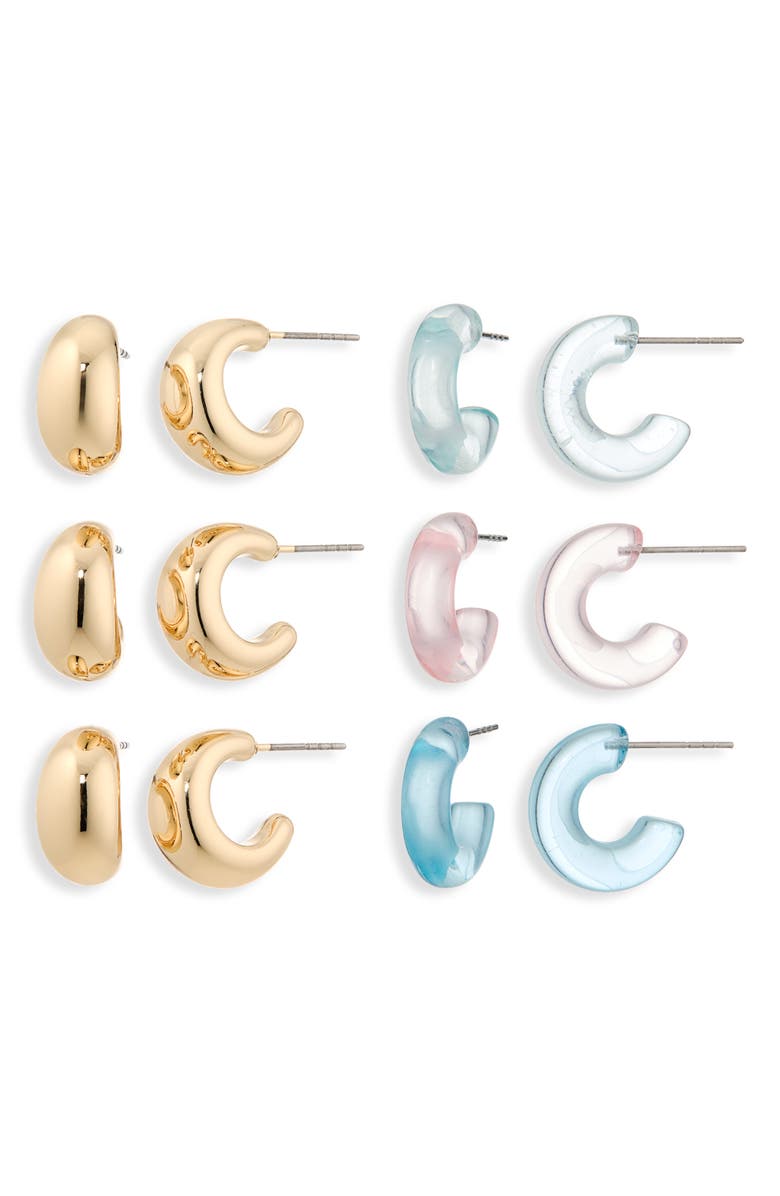 Leith Hoop Earrings Set, Main, color, Aqua Multi- Gold