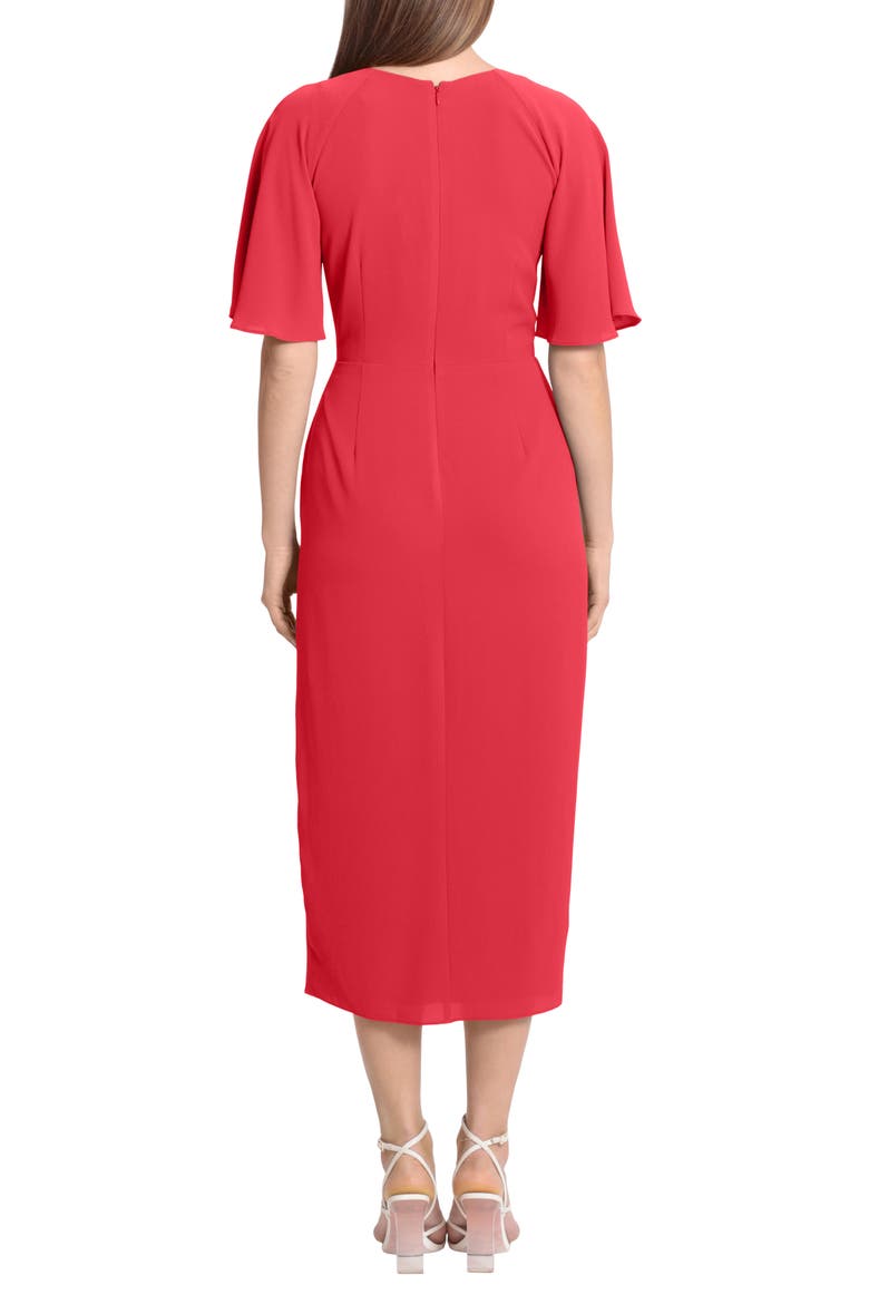 Flutter Sleeve Faux Wrap Midi Dress, Alternate, color, HIBISCUS CORAL