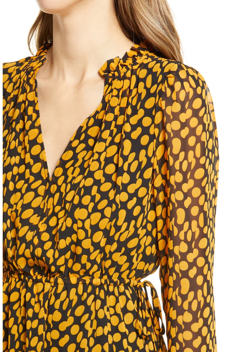 Ruffle Long Sleeve Dress, Alternate, color, GOLDEN DOT