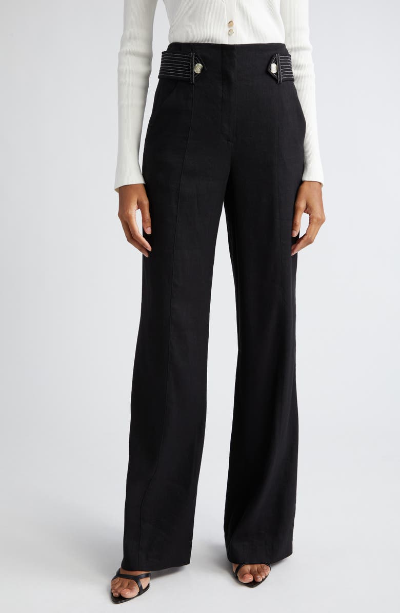 Sunny Button Tab Linen Blend Wide Leg Pants