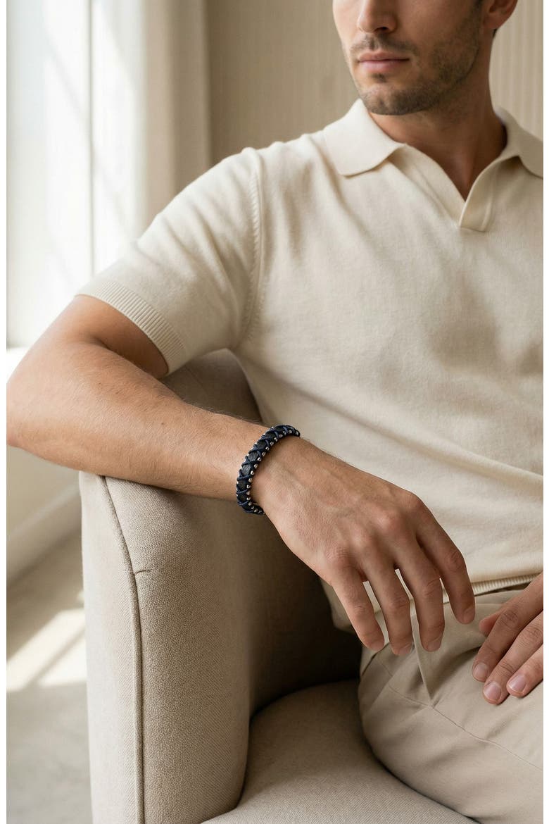 Men's Lucas Cord & Leather Bracelet, Alternate, color, BLACK