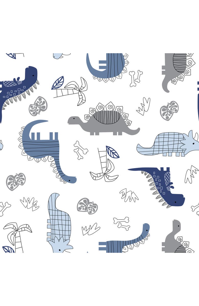 Lambs & Ivy Baby Dino 100% Cotton Dinosaur Fitted Crib Sheet, Alternate, color, Blue