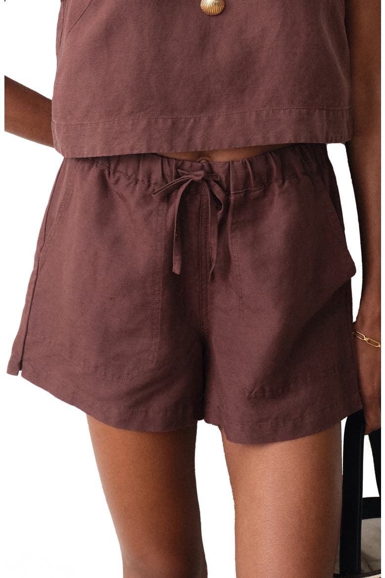 Linen Blend Drawstring Shorts, Main, color, CHOCOLATE