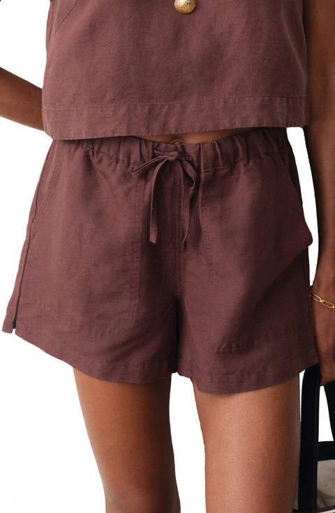 Linen Blend Drawstring Shorts