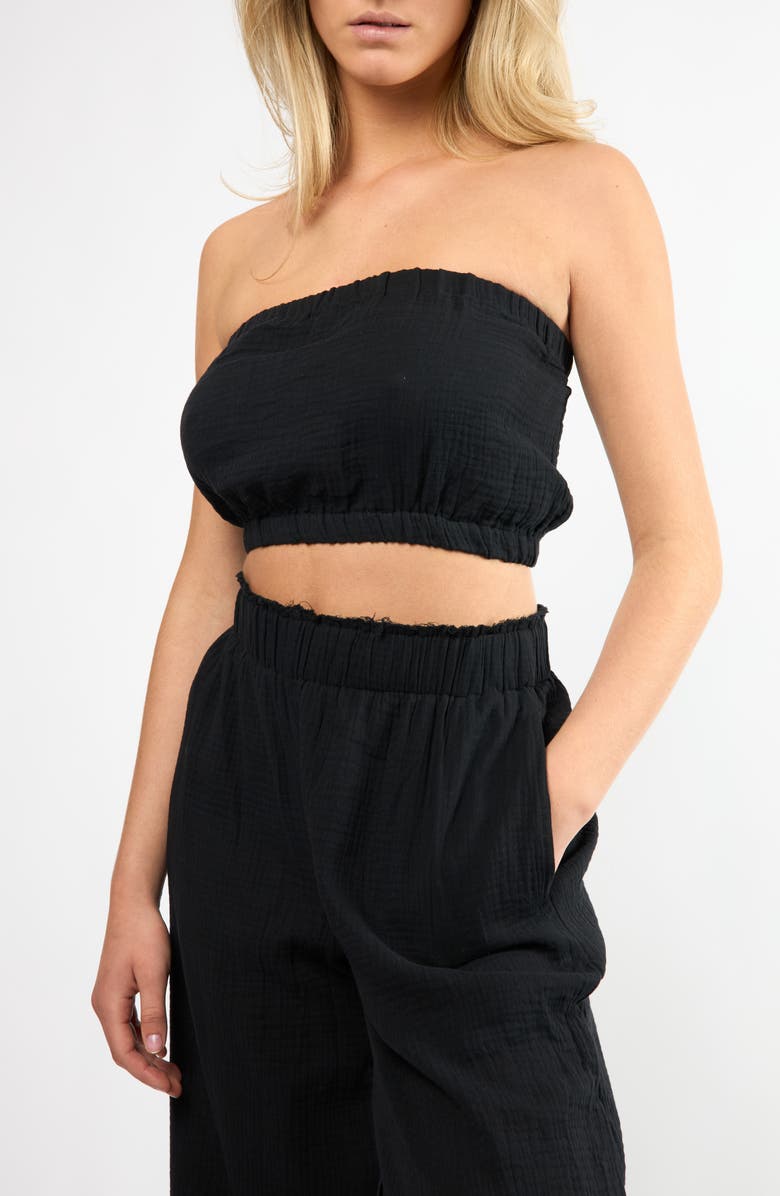 Viens Avec Moi Crinkle Strapless Cotton Gauze Crop Top, Alternate, color, Black