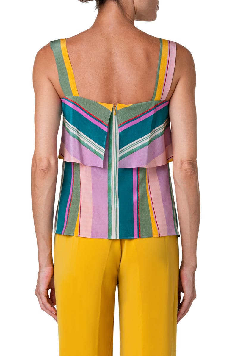 Akris punto Stripe Sleeveless Square Neck Silk Top, Alternate, color, 