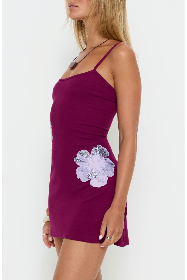 Admiration Embellished Detail Floral Rib Minidress, Alternate, color, PLUM