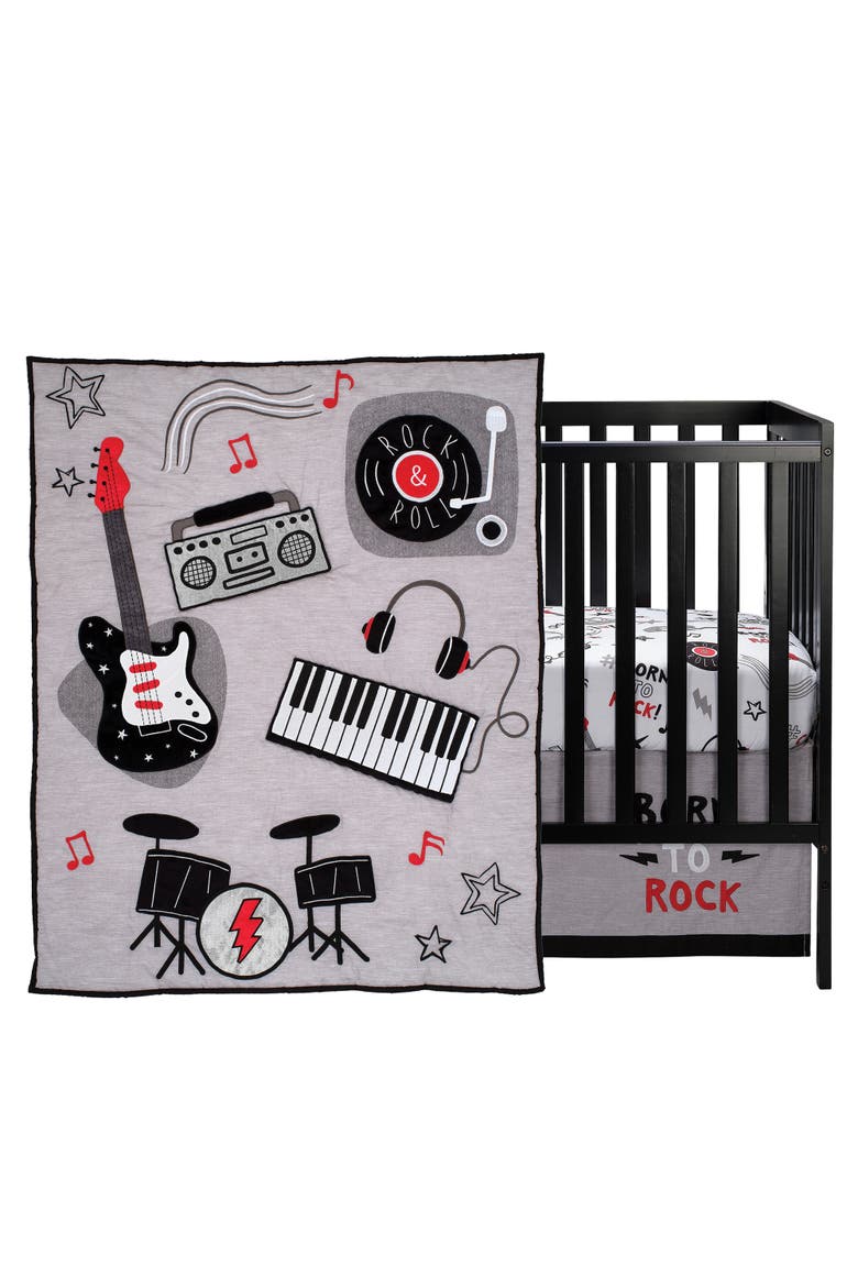 Rock Star Musical Instruments 3-Piece Baby Crib Bedding Set, Main, color, Gray