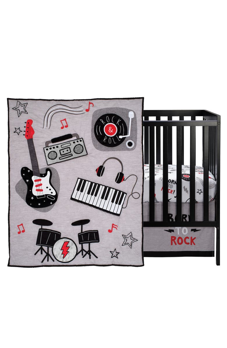 Lambs & Ivy Rock Star Musical Instruments 3-Piece Baby Crib Bedding Set, Main, color, Gray