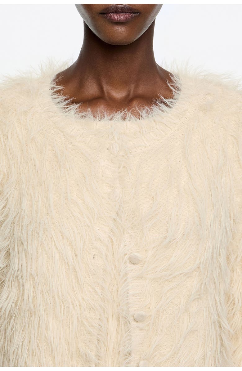 Bimba y Lola Fur Cardigan, Alternate, color, Beige