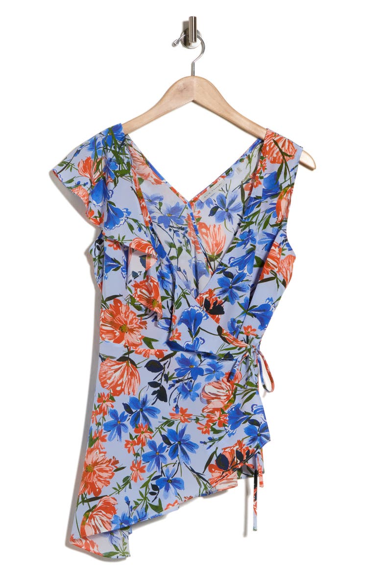 The Sloane Silk Wrap Top, Alternate, color, POOL BLUE FLORAL
