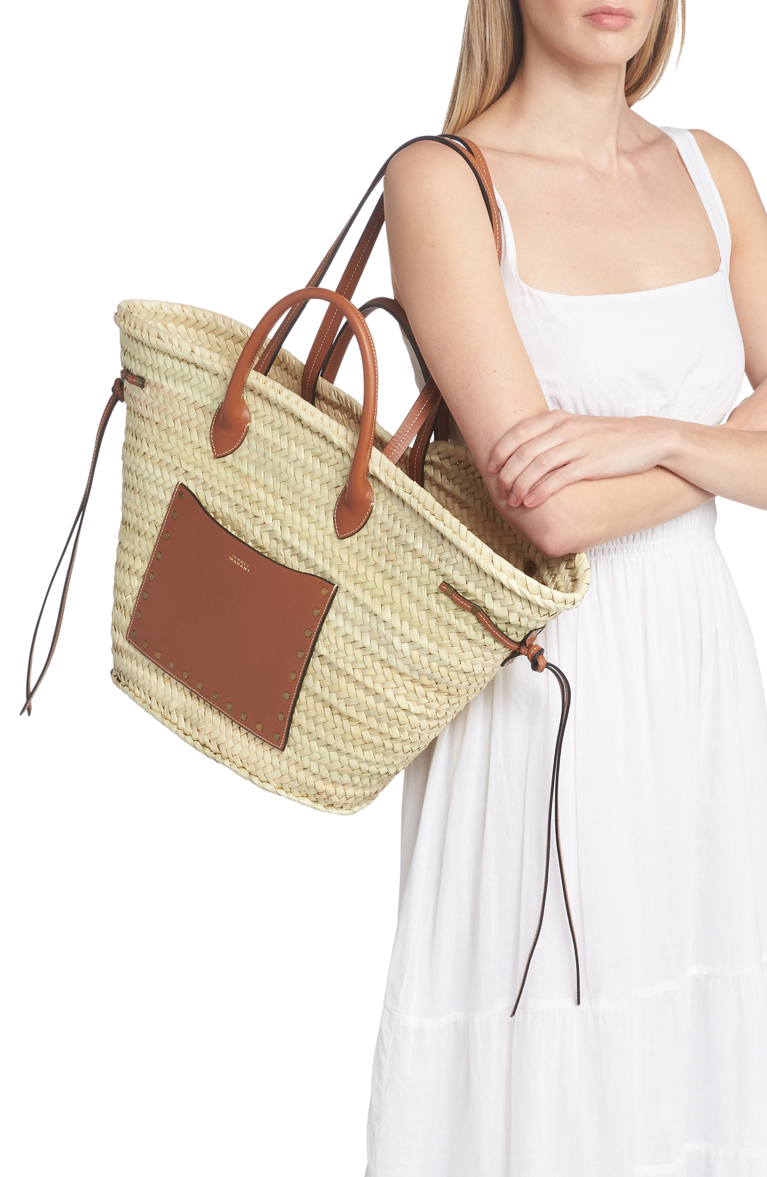 Cadix Woven Straw Tote, Alternate, color, NATURAL/ COGNAC