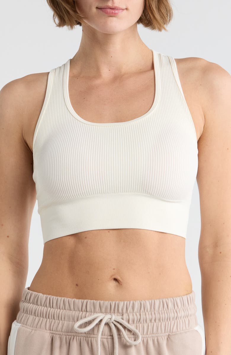 YOGALICIOUS Sweet Allure Seamless Rib Sports Bra, Main, color, White Dove