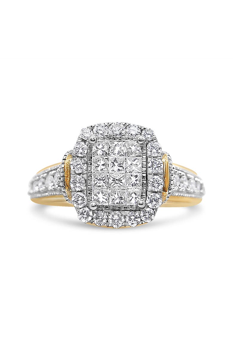 14K Yellow and White Gold 1.00 Cttw Diamond Cluster Ring, Main, color, Yellow