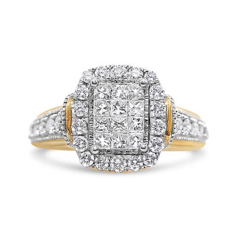 14K Yellow and White Gold 1.00 Cttw Diamond Cluster Ring