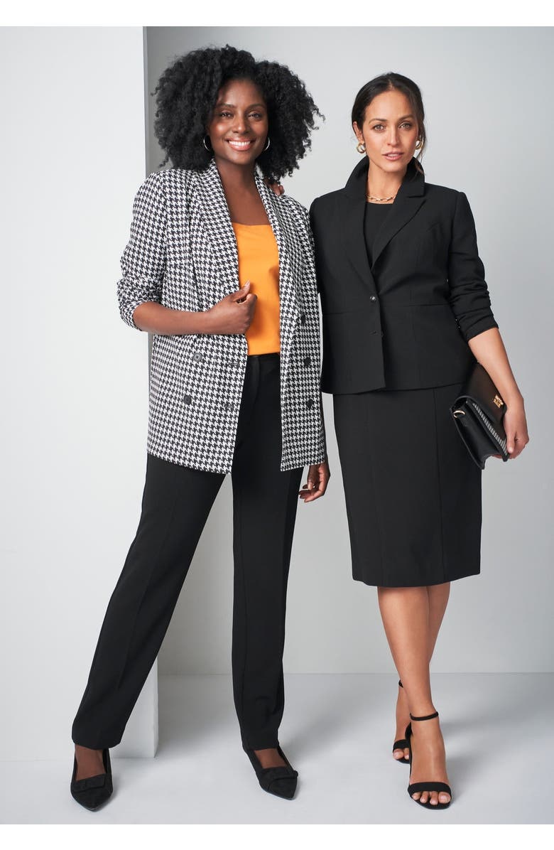 Jessica London Double-Breasted Stretch Crepe Pantsuit, Alternate, color, Black Houndstooth