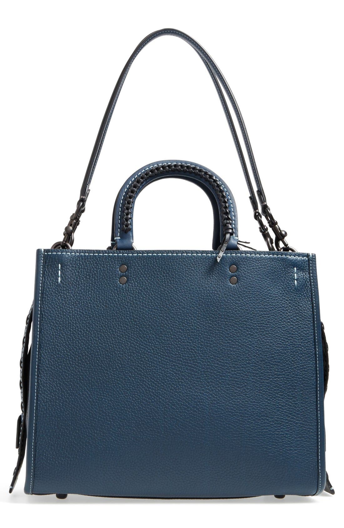 Embellished Handle Rogue Leather Satchel, Alternate, color, PRUSSIAN/ BLACK