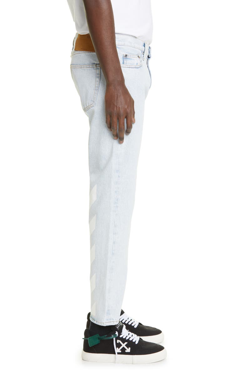 Off-White Men's Diagonal Stripe Slim Fit Jeans, Alternate, color, Bleach Blue