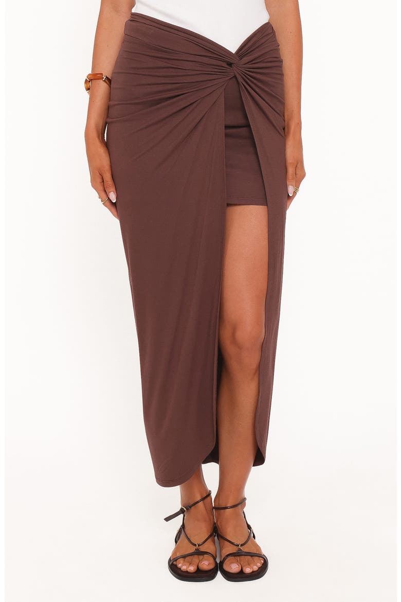 Cassandra Sarong Midi Skirt, Main, color, DARK BROWN