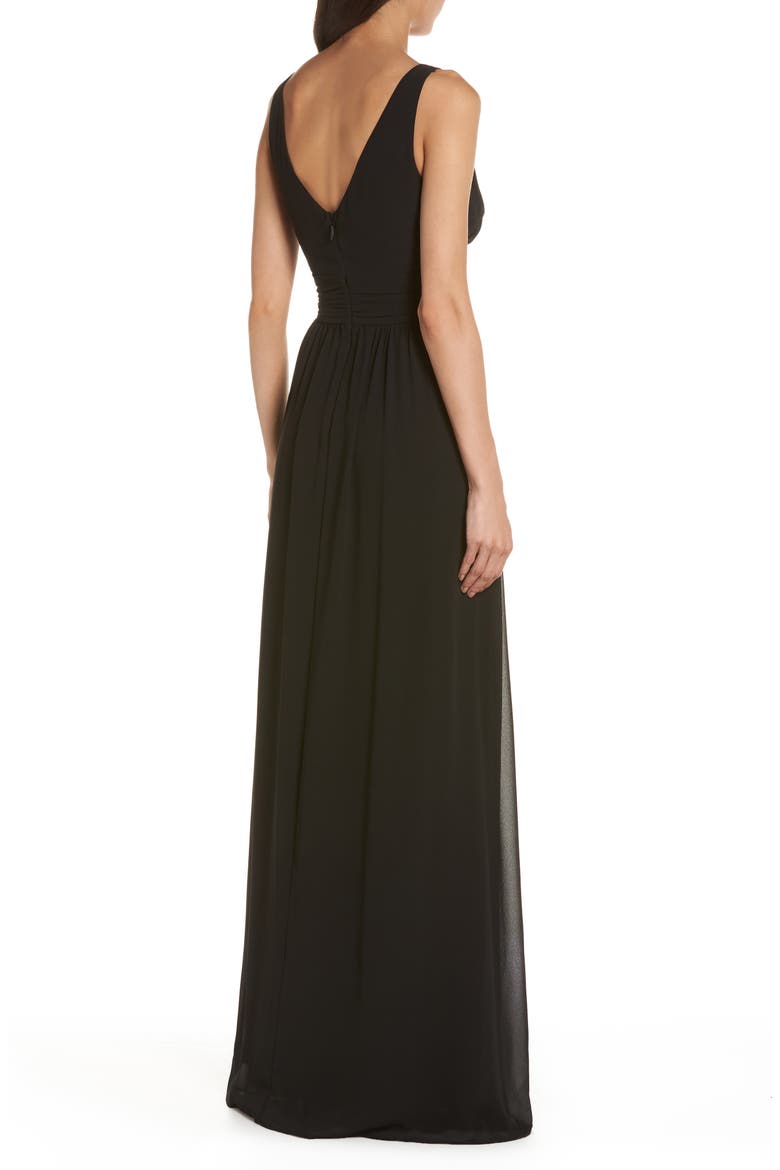 V-Neck Chiffon A-Line Gown, Alternate, color, BLACK