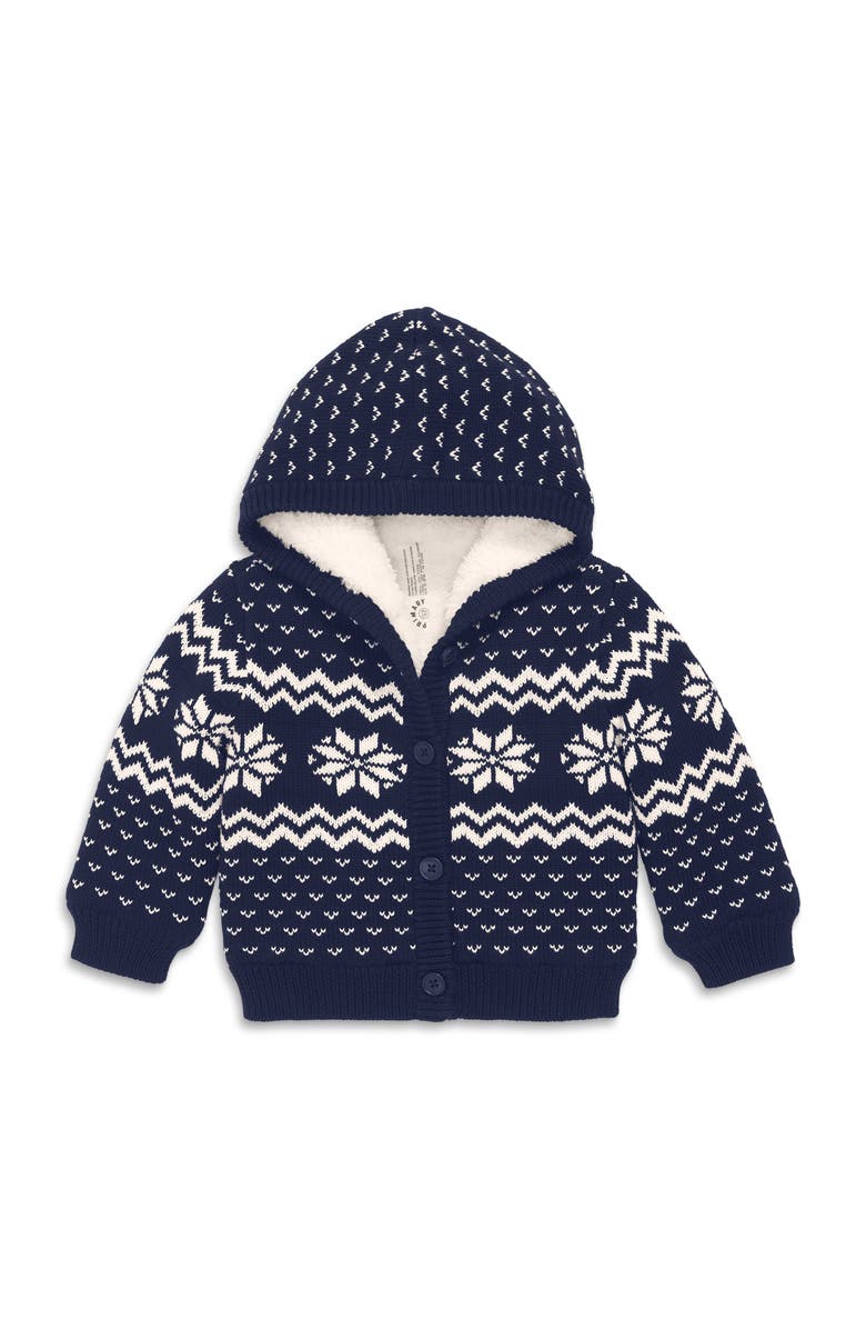 Primary Baby Fleece-Lined Cardigan In Rainbow Snowflake Fair Isle, Main, color,