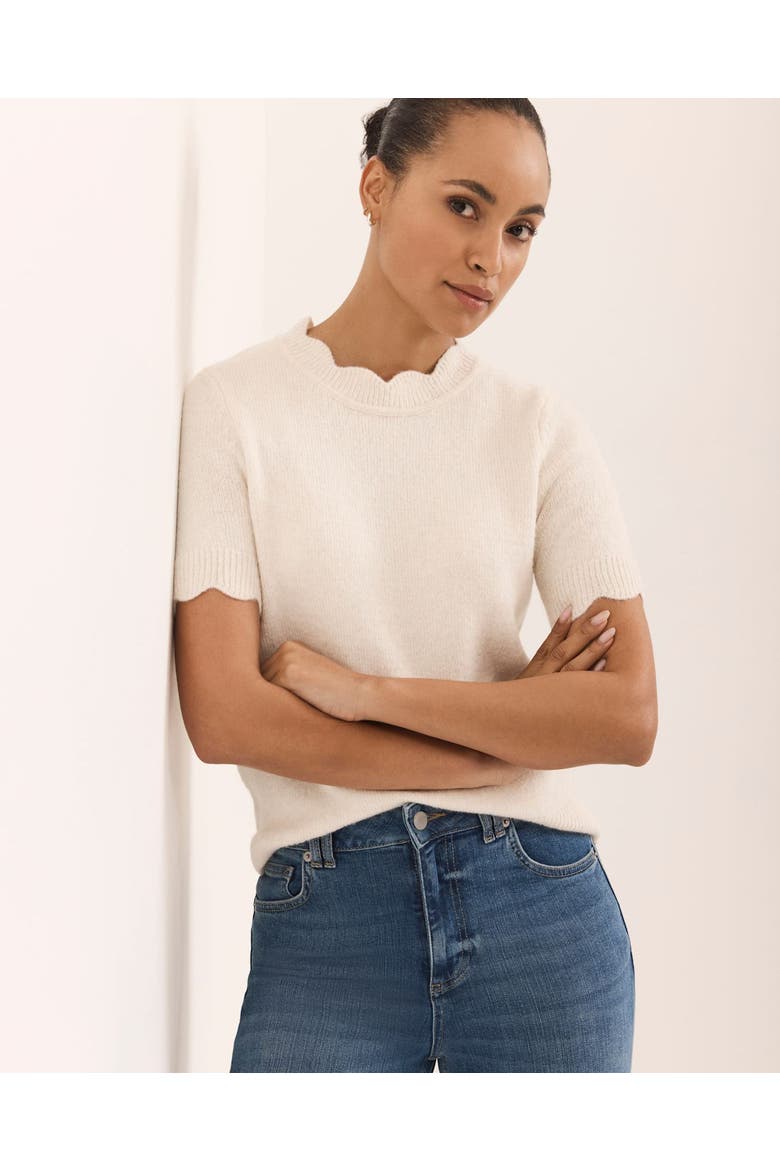 Scallop Knit Top, Alternate, color, Cream
