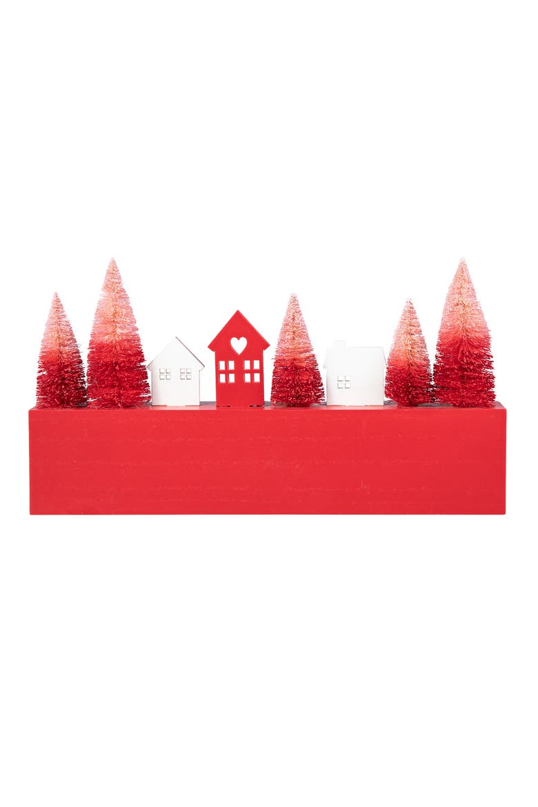 14"L Valentine's Wooden House Brush Trees LOVE Table Decor, Alternate, color, Red