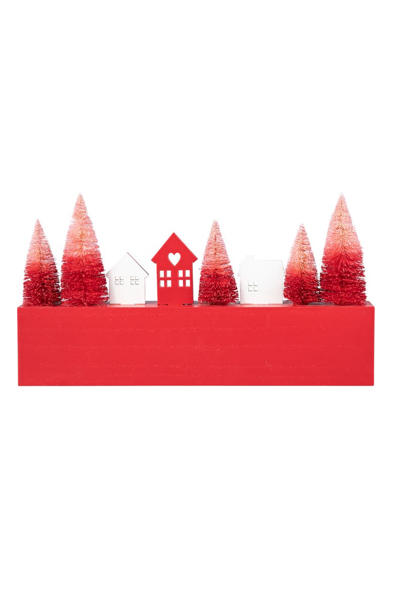 Glitzhome 14"L Valentine
s Wooden House Brush Trees LOVE Table Decor, Alternate, color, Red