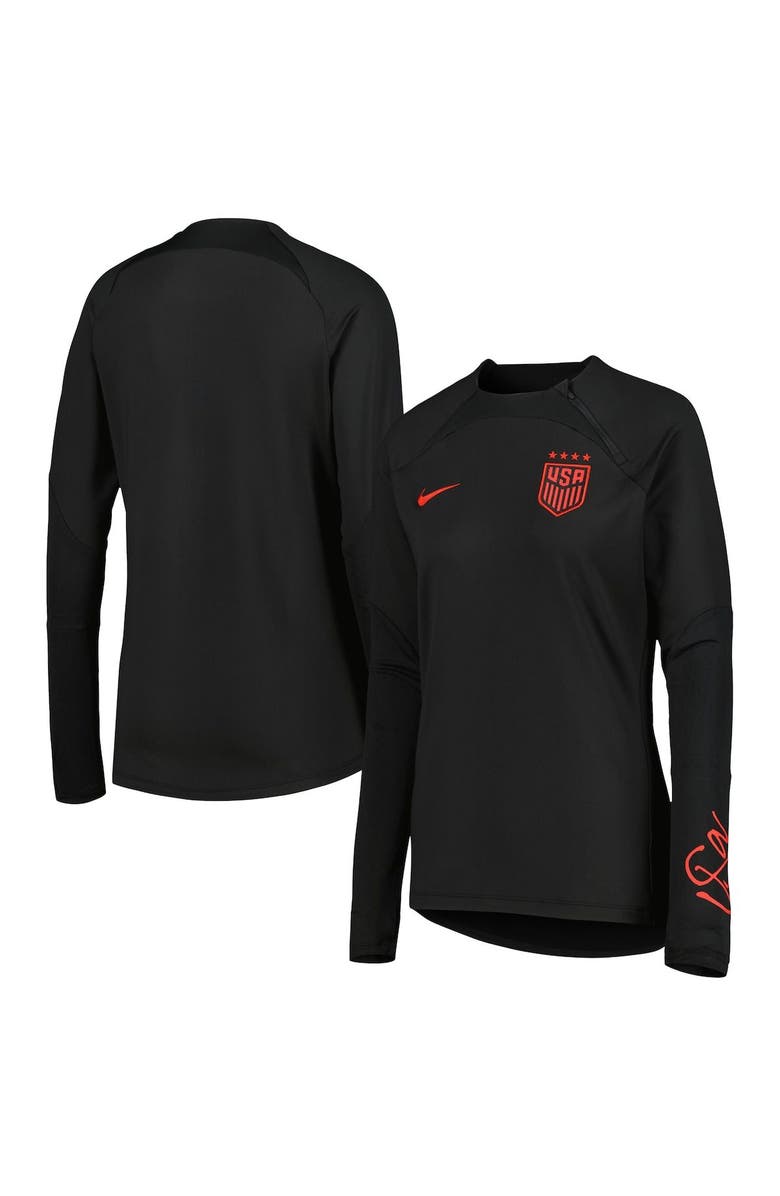 Nike Women's Nike Black USWNT 2023 Strike Drill Performance Raglan Quarter-Zip Long Sleeve Top, Main, color,