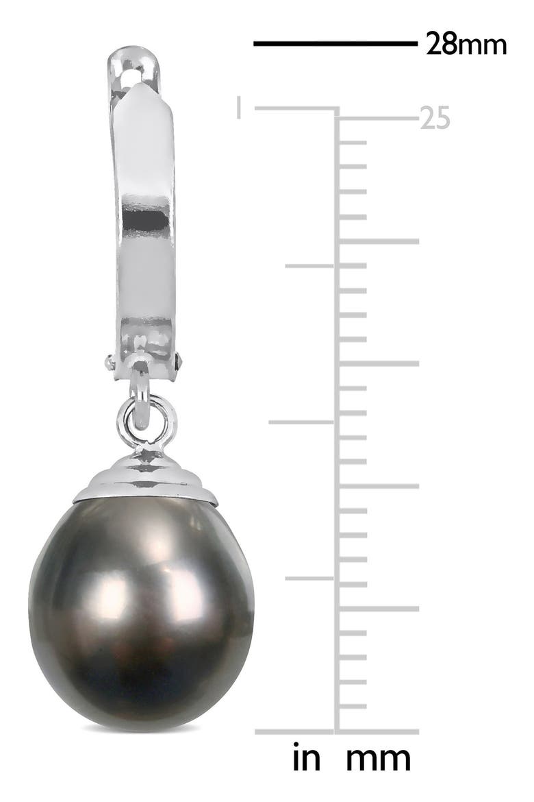 14K White Gold Cultured Black Tahitian Pearl Drop Huggie Hoop Earrings, Alternate, color, BLACK