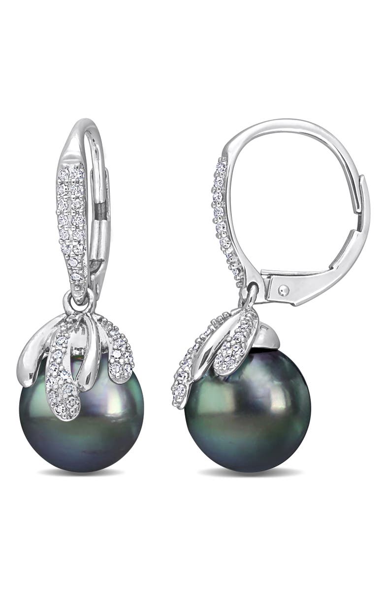 Julianna B. Pearl & Diamond Leverback Earrings 14k, Main, color, 