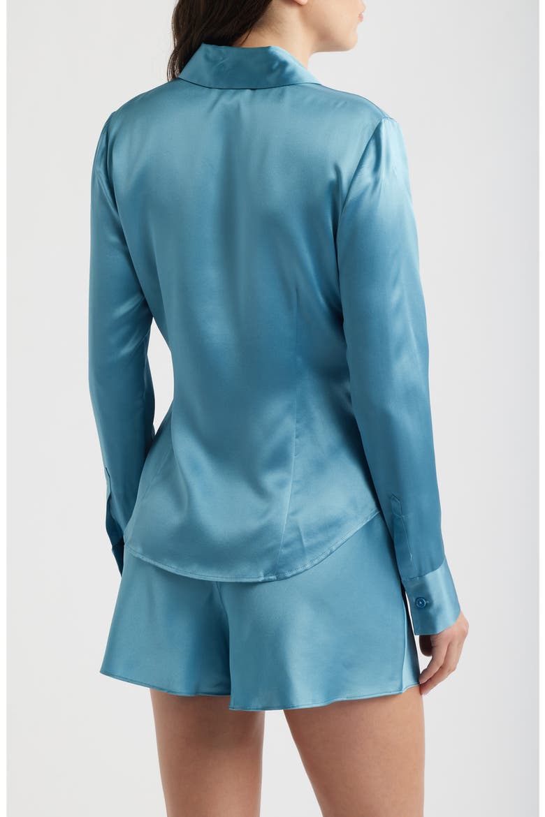 Raya Silk Button-Up Shirt, Alternate, color, SIREN