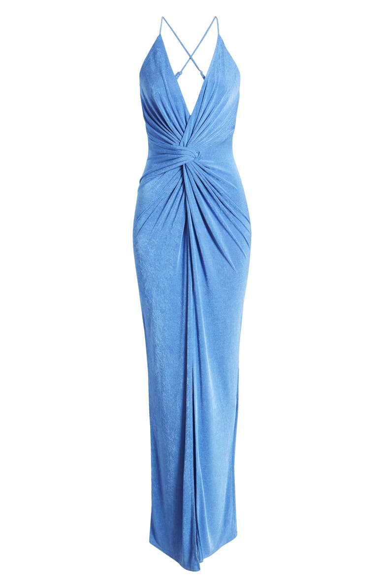Katie May Pixie Plunge Neck Twist Front Gown, Alternate, color, Ocean