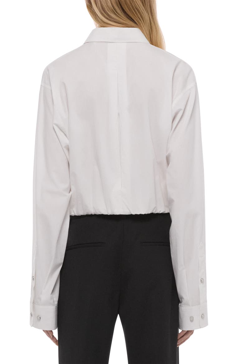 Crop Gathered Long Sleeve Cotton Shirt, Alternate, color, WHITE