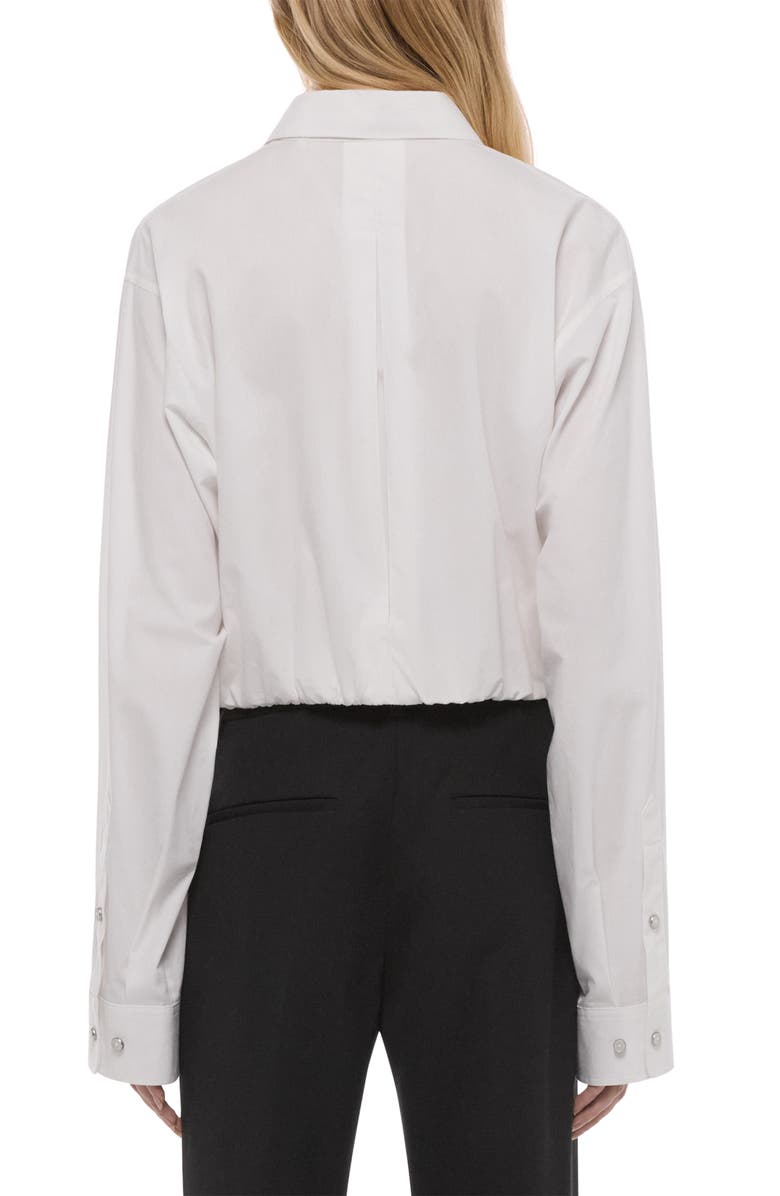 Helmut Lang Crop Gathered Long Sleeve Cotton Shirt, Alternate, color, White